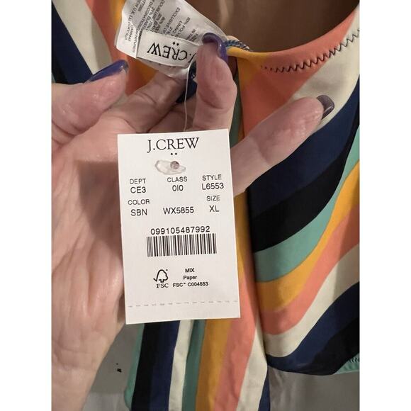 J Crew Multicolor Stripe Scoop Back One Piece Swimsuit Sz Xl NWT - Picture 4 of 7